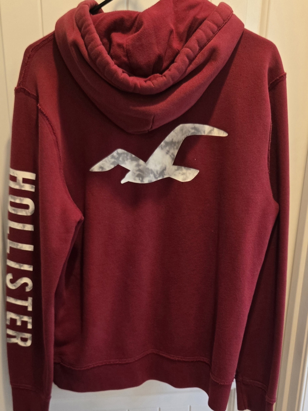 Hollister Men's Red Hoodie with Back Seagull Logo